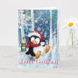 Glückliche Party Pinguin Lustige Weihnachtskarte Karte