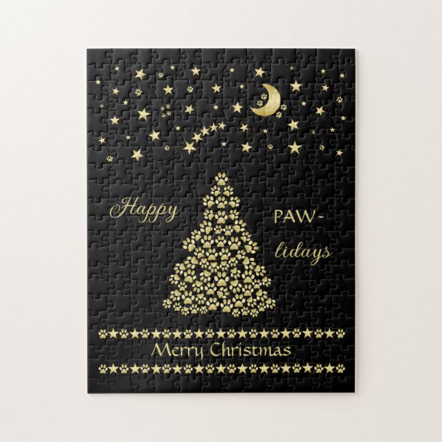 Glückliche Pawlidays, goldglänzende Paw Weihnachts (Vertikal)
