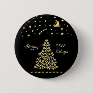 Glückliche Pawlidays, goldglänzende Paw Weihnachts Button