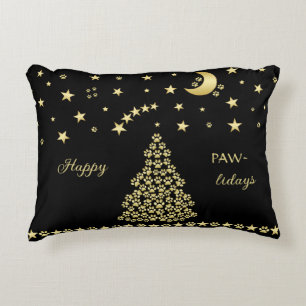 Glückliche Pawlidays, goldglänzende Paw Weihnachts Dekokissen