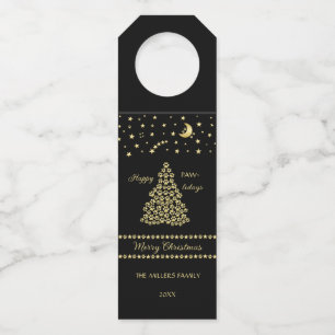 Glückliche Pawlidays, goldglänzende Paw Weihnachts Flaschenanhänger