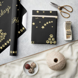 Glückliche Pawlidays, goldglänzende Paw Weihnachts Geschenkpapier