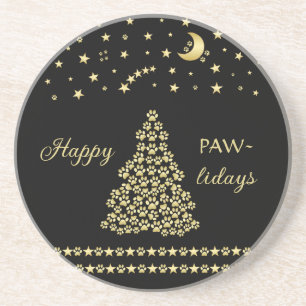 Glückliche Pawlidays, goldglänzende Paw Weihnachts Getränkeuntersetzer
