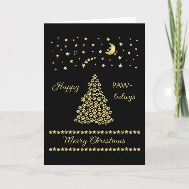 Glückliche Pawlidays, goldglänzende Paw Weihnachts Karte (Vorderseite)