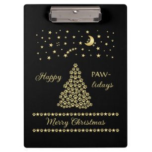 Glückliche Pawlidays, goldglänzende Paw Weihnachts Klemmbrett