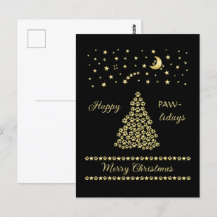 Glückliche Pawlidays, goldglänzende Paw Weihnachts Postkarte