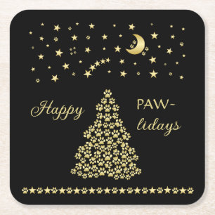 Glückliche Pawlidays, goldglänzende Paw Weihnachts Rechteckiger Pappuntersetzer