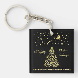 Glückliche Pawlidays, goldglänzende Paw Weihnachts Schlüsselanhänger