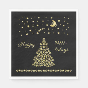 Glückliche Pawlidays, goldglänzende Paw Weihnachts Serviette