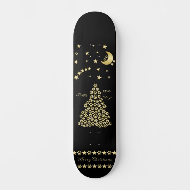 Glückliche Pawlidays, goldglänzende Paw Weihnachts Skateboard (Vorderseite)