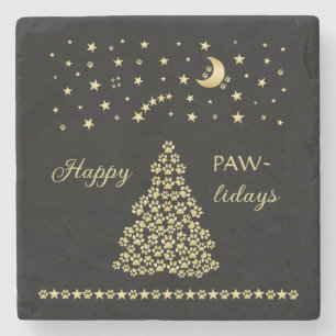 Glückliche Pawlidays, goldglänzende Paw Weihnachts Steinuntersetzer