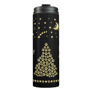 Glückliche Pawlidays, goldglänzende Paw Weihnachts Thermosbecher