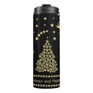 Glückliche Pawlidays, goldglänzende Paw Weihnachts Thermosbecher