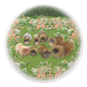 Glückliche Pekingesen-Gruppe Keramikknauf