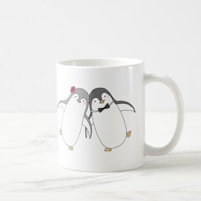 Glückliche Penguin-Paar-niedliche Kaffeetasse (Rechts)
