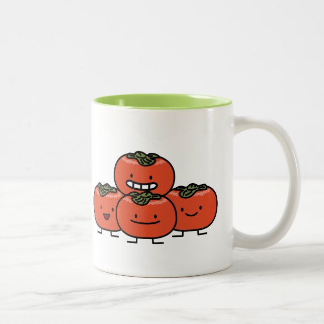 Glückliche Persimone-Freunde Zweifarbige Tasse (Rechts)
