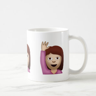 Glückliche Person, die eine Hand Emoji anhebt Kaffeetasse