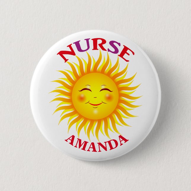 Glückliche personalisierte Krankenschwester Sun Button (Vorderseite)