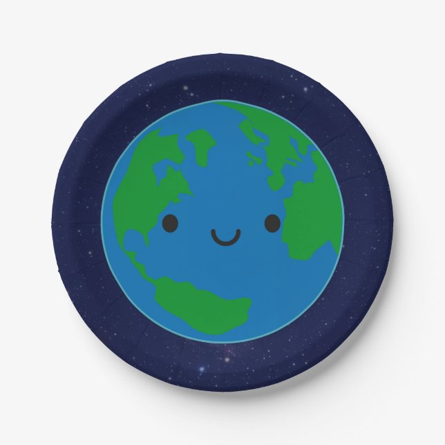 Glückliche Planeten-Erde Pappteller (Vorderseite)