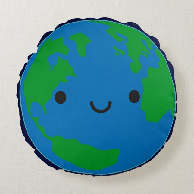 Glückliche Planeten-Erde Rundes Kissen (Vorderseite)