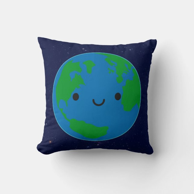 Glückliche Planeten-Erde u. Saturn (umschaltbar) Kissen (Vorderseite)