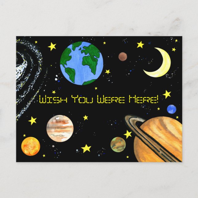 Glückliche Planeten und Weltraum Postkarte (Vorderseite)
