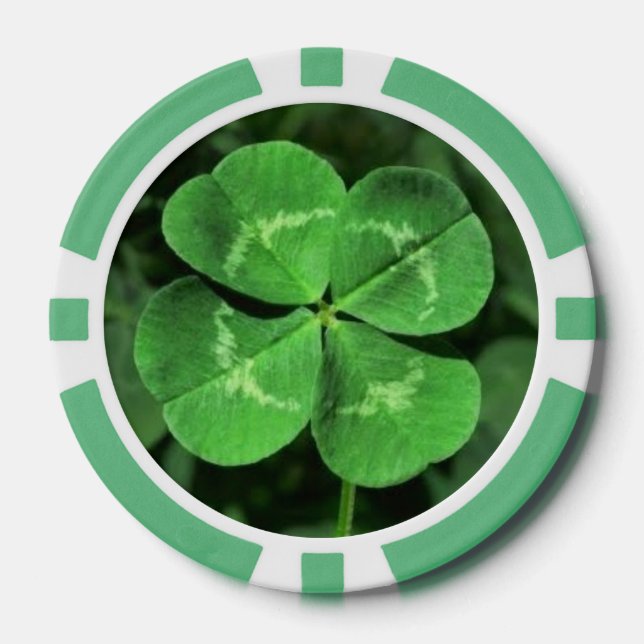 Glückliche Poker Chips in Vierblättriges Kleeblatt (Vorderseite)