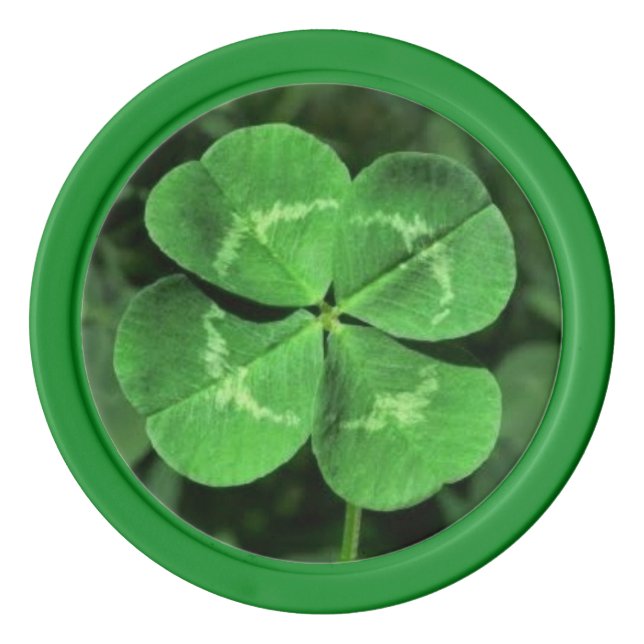 Glückliche Poker Chips in Vierblättriges Kleeblatt (Vorderseite)