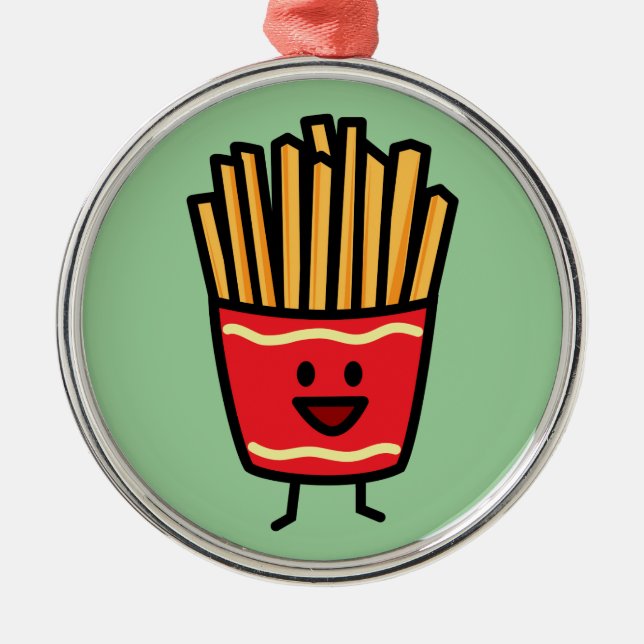 Glückliche Pommes-Frites Silbernes Ornament (Vorne)