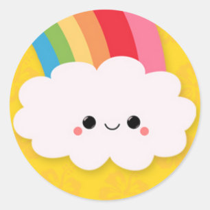 Glückliche Regenbogen-Wolke auf Gelb Runder Aufkleber
