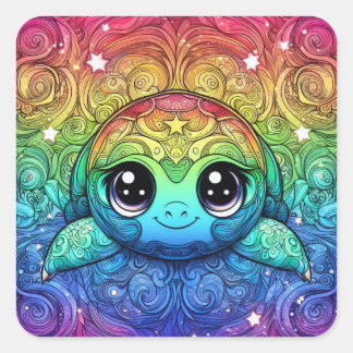 Glückliche Regenbogenschildkröten-Aufkleber Quadratischer Aufkleber