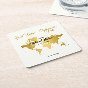 Glückliche Reise Goldene Grenze Weltkarte Ruhestan Rechteckiger Pappuntersetzer