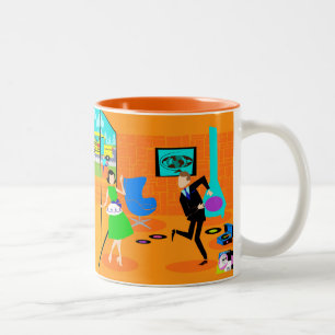 Glückliche Retro-Eltern-Tasse Zweifarbige Tasse