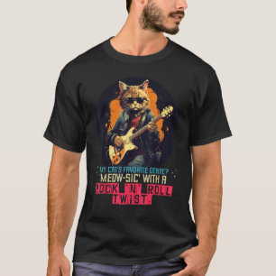 Glückliche Rock'n Katze mit elektrischer Gitarre f T-Shirt