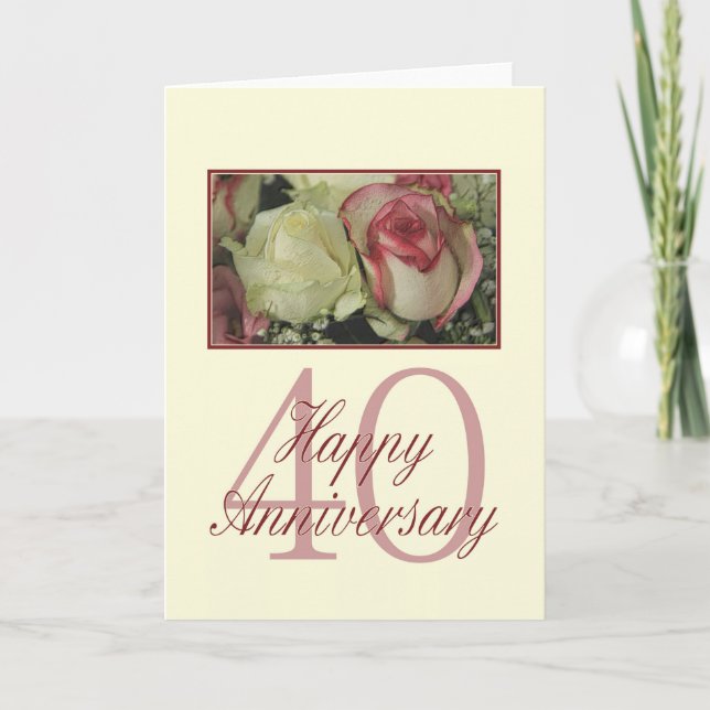 Glückliche Rose zum 40. Jubiläum Karte (Vorderseite)