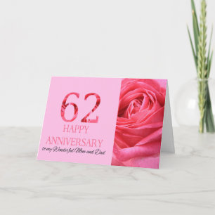 Glückliche Rose zum 62. Jahrestag für Mama und Vat Karte