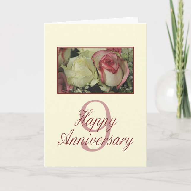 Glückliche Rose zum 9. Jahrestag Postkarte (Vorderseite)