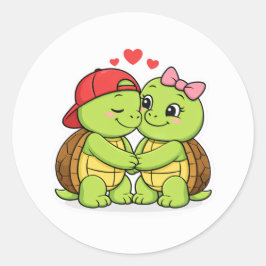 Glückliche Schildkröten in Liebe Runder Aufkleber
