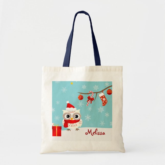 Glückliche Schnee-Eulen-WeihnachtsTaschen-Tasche Tragetasche (Vorne)