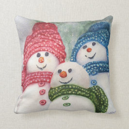 GLÜCKLICHE SCHNEEMANN-FAMILIE KISSEN
