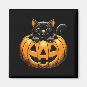 Glückliche schwarze Katze im Halloween-Kürbiskostü Magnet