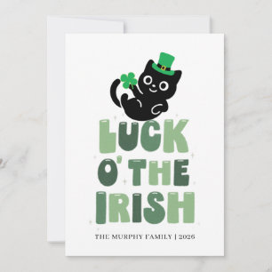 Glückliche schwarze Katze Shamrock Foto St. Patric Feiertagskarte