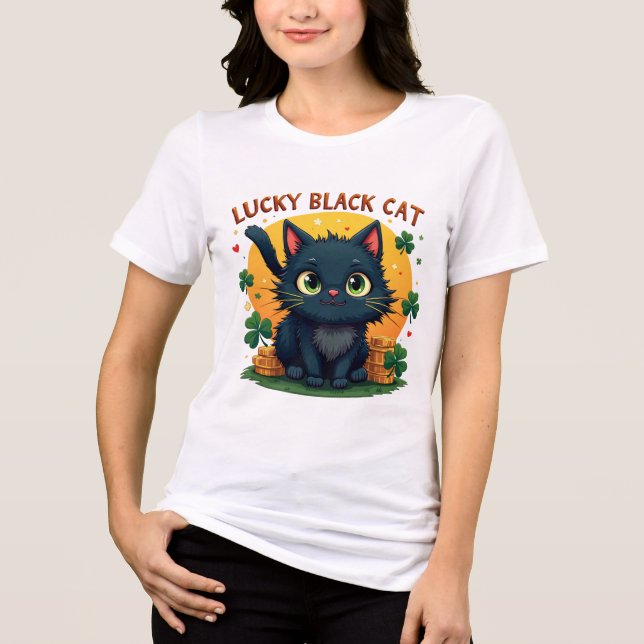 Glückliche schwarze Katze: St. Patrick's Day Clove Tri-Blend Shirt (Vorderseite)