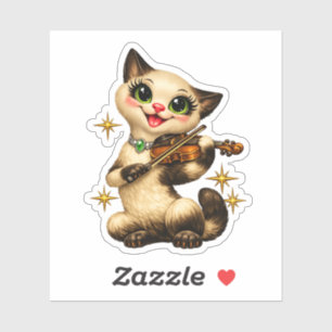 Glückliche siamesische Katze spielt Violine Retro  Aufkleber