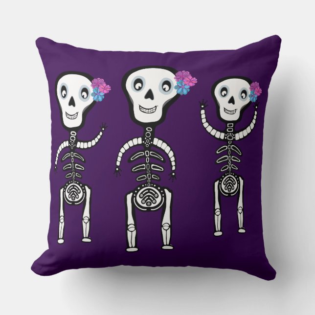 Glückliche Skelette mit Blume Tasche Kissen (Vorderseite)