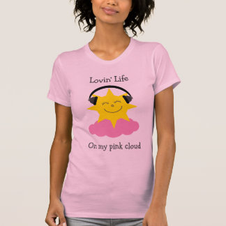 Glückliche Sonne der rosa Wolke mit Kopfhörer T - T-Shirt