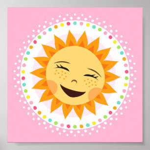 Glückliche Sonne mit farbenfroher punktierter Umra Poster