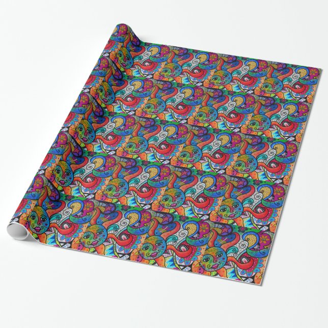 GLÜCKLICHE SONNE UND MOND GESCHENKPAPIER (Ungerollt)