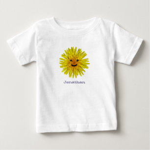 Glückliche sonnige gelbe Löwenzahn-Blume auf Baby T-shirt