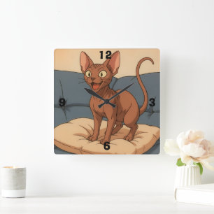 Glückliche Sphynx-Katze Quadratische Wanduhr